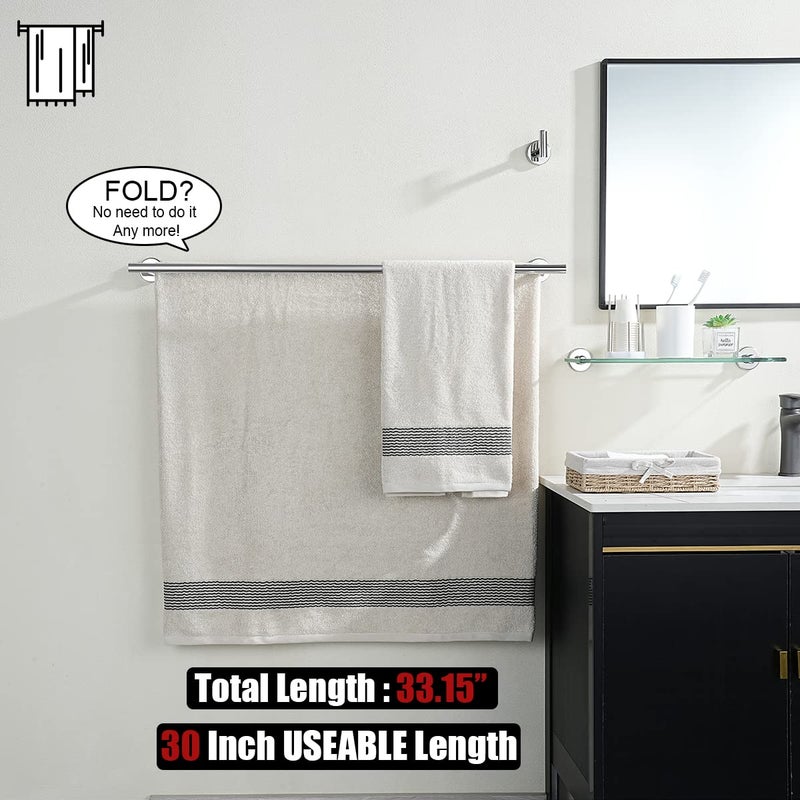 JQK Double Bath Towel Bar, 33 Inch 304 Stainless Steel Thicken 0.8mm Towel Rack for Bathroom, Towel Holder Polished Chrome Wall Mount, Useable Length 30 Inch, TB100L30-CH - Image 3